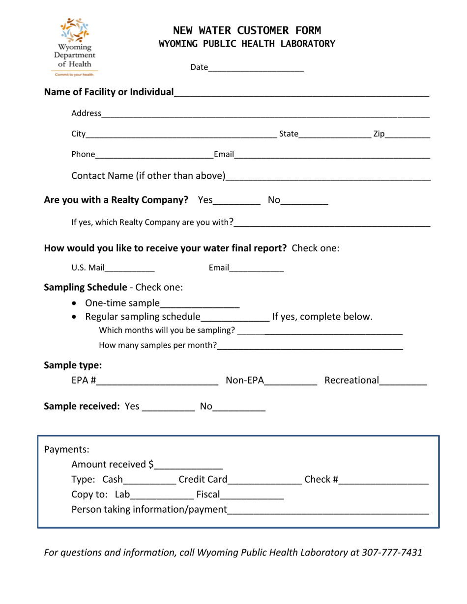 New Water Customer Form - Wyoming, Page 1