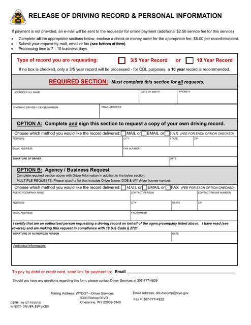 Form DSFR-11E Release of Driving Record & Personal Information - Wyoming