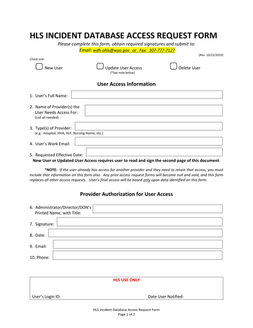 Hls Incident Database Access Request Form - Wyoming Download Pdf