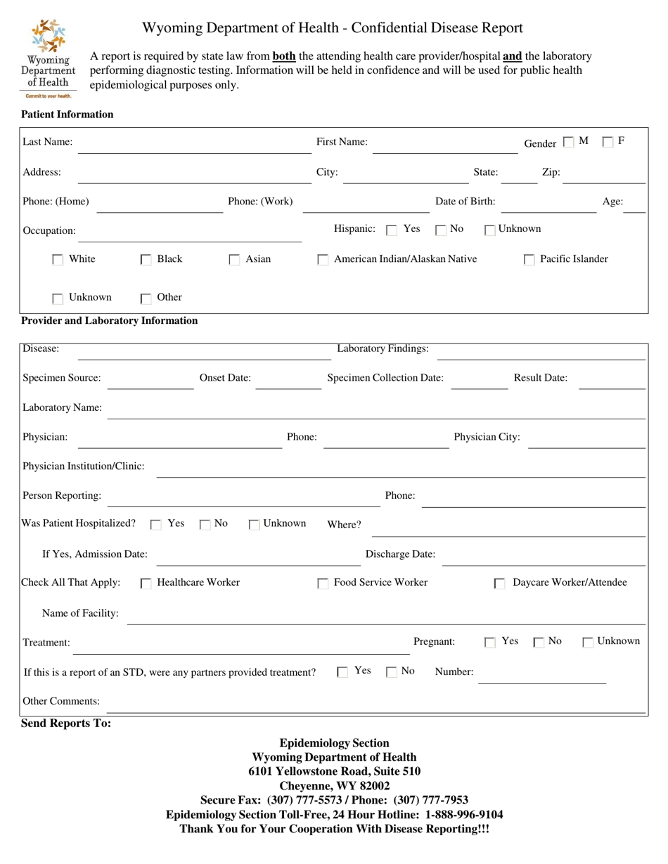 Wyoming Confidential Disease Report - Fill Out, Sign Online and ...