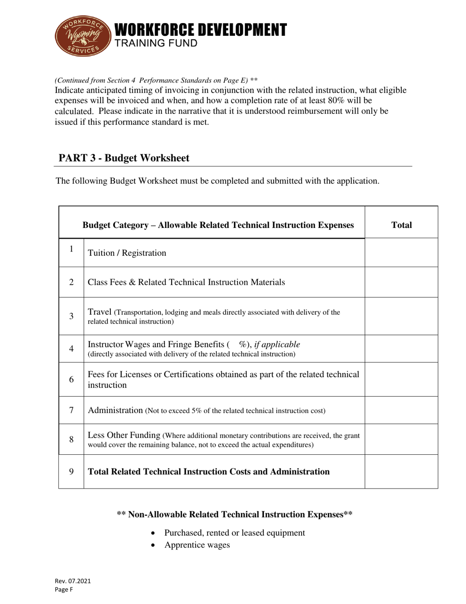 Apprenticeship Grant Application - Wyoming, Page 6