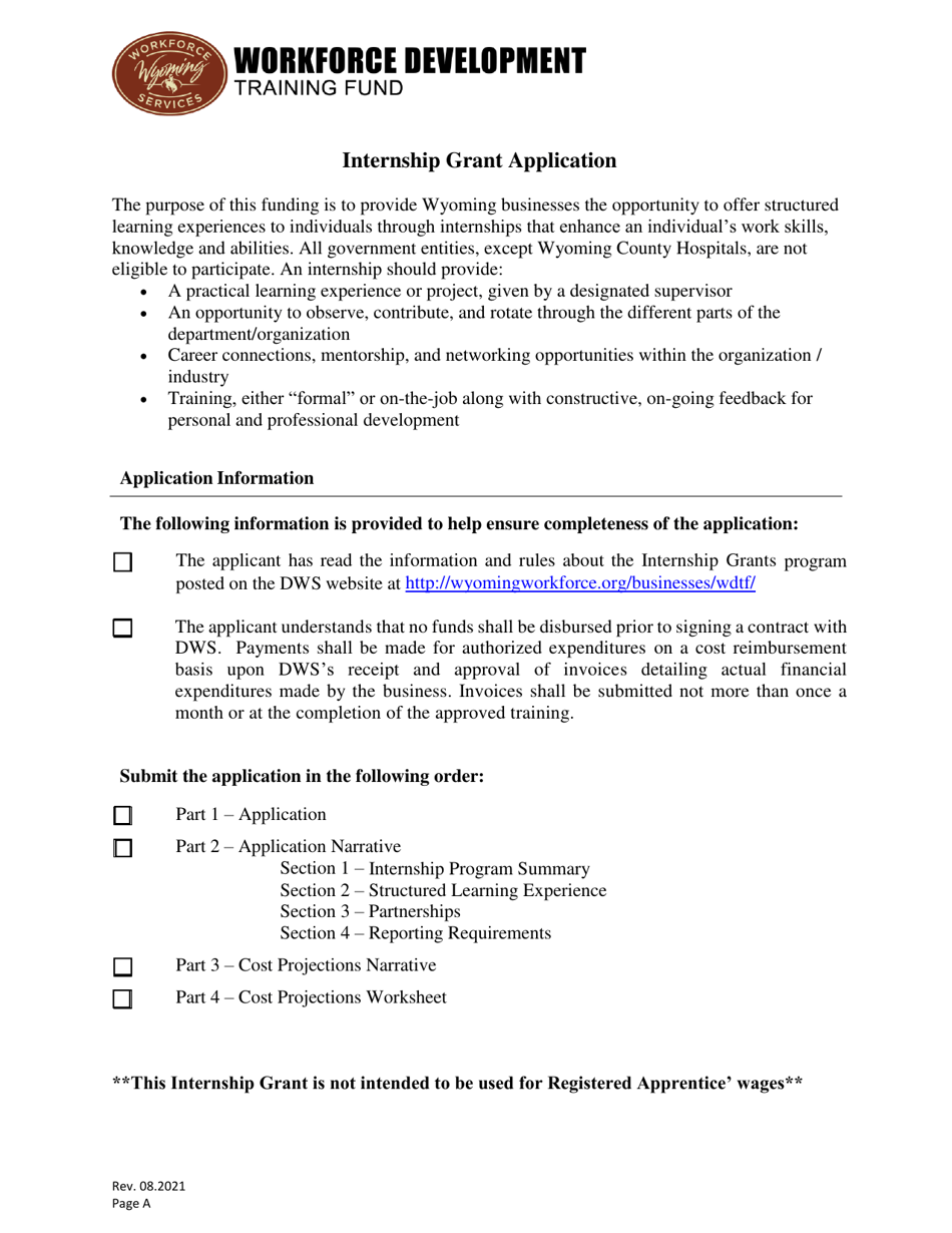 Internship Grant Application - Wyoming, Page 1