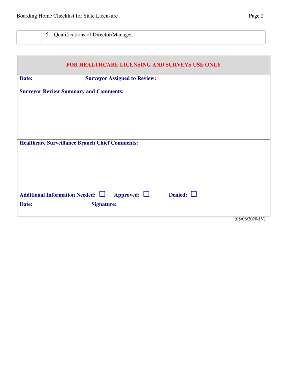 Boarding Home Checklist for State Licensure - Wyoming, Page 2