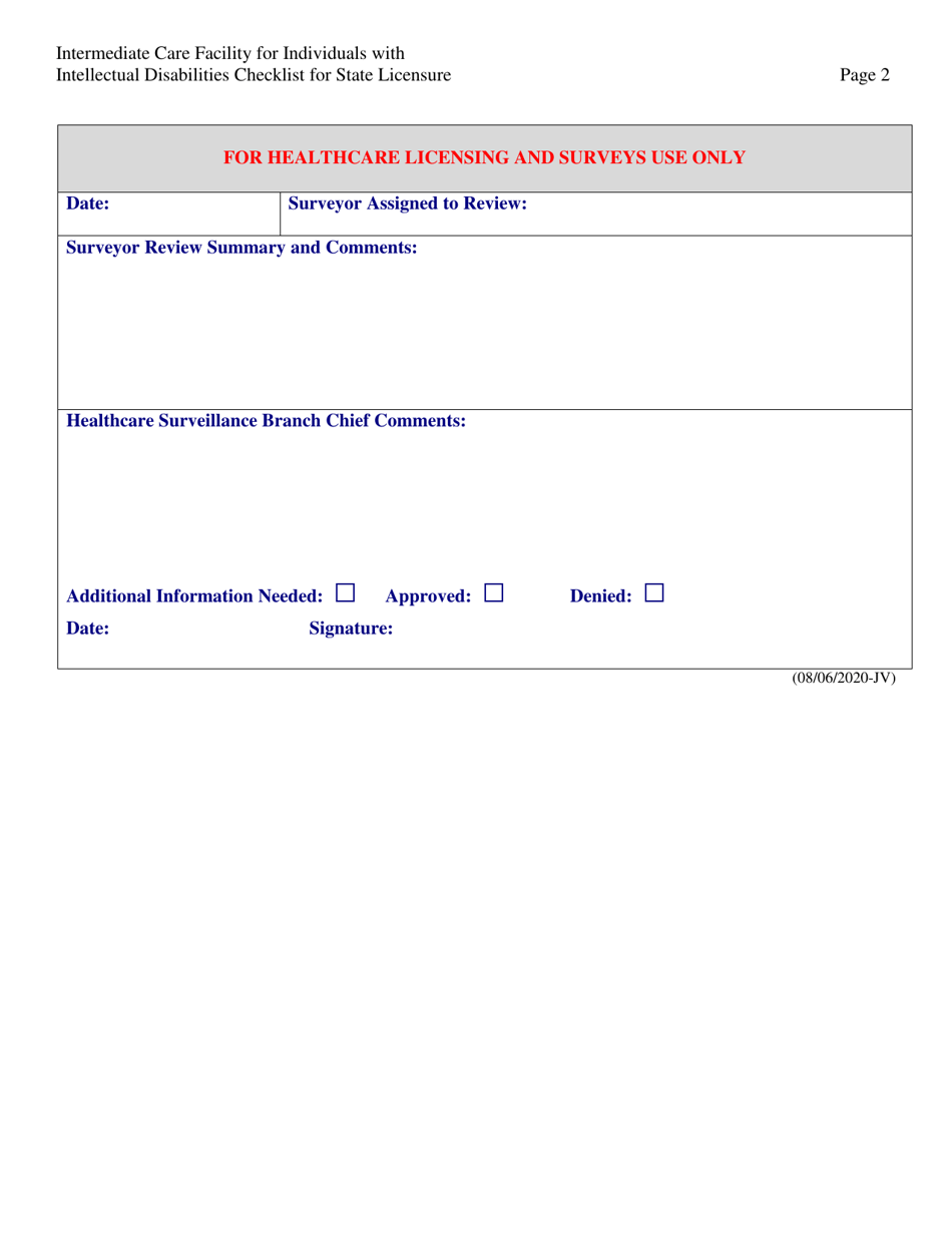 Intermediate Care Facility for Individuals With Intellectual Disabilities Checklist for State Licensure - Wyoming, Page 2