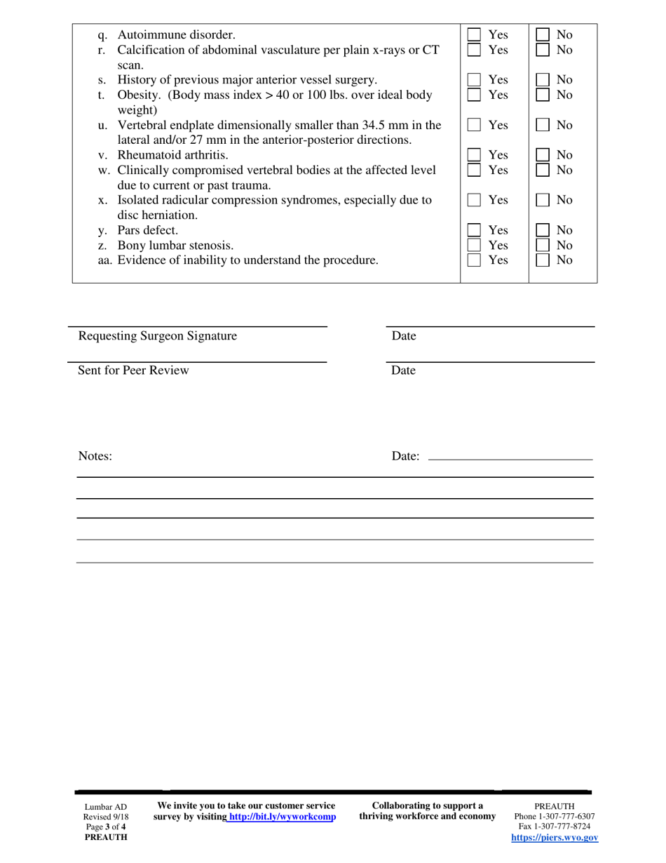 Preauthorization Check Sheet - Lumbar Artificial Disc - Wyoming, Page 3