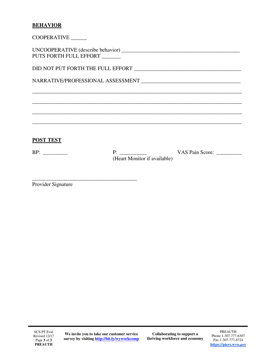 Physical Demand Assessment for Spinal Cord Stimulator Trial - Wyoming, Page 3