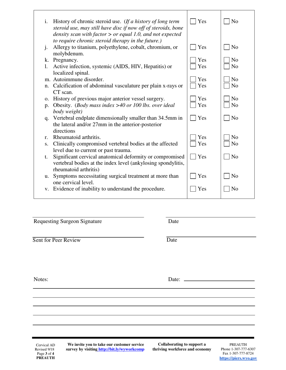 Preauthorization Check Sheet - Cervical Artificial Disc - Wyoming, Page 3