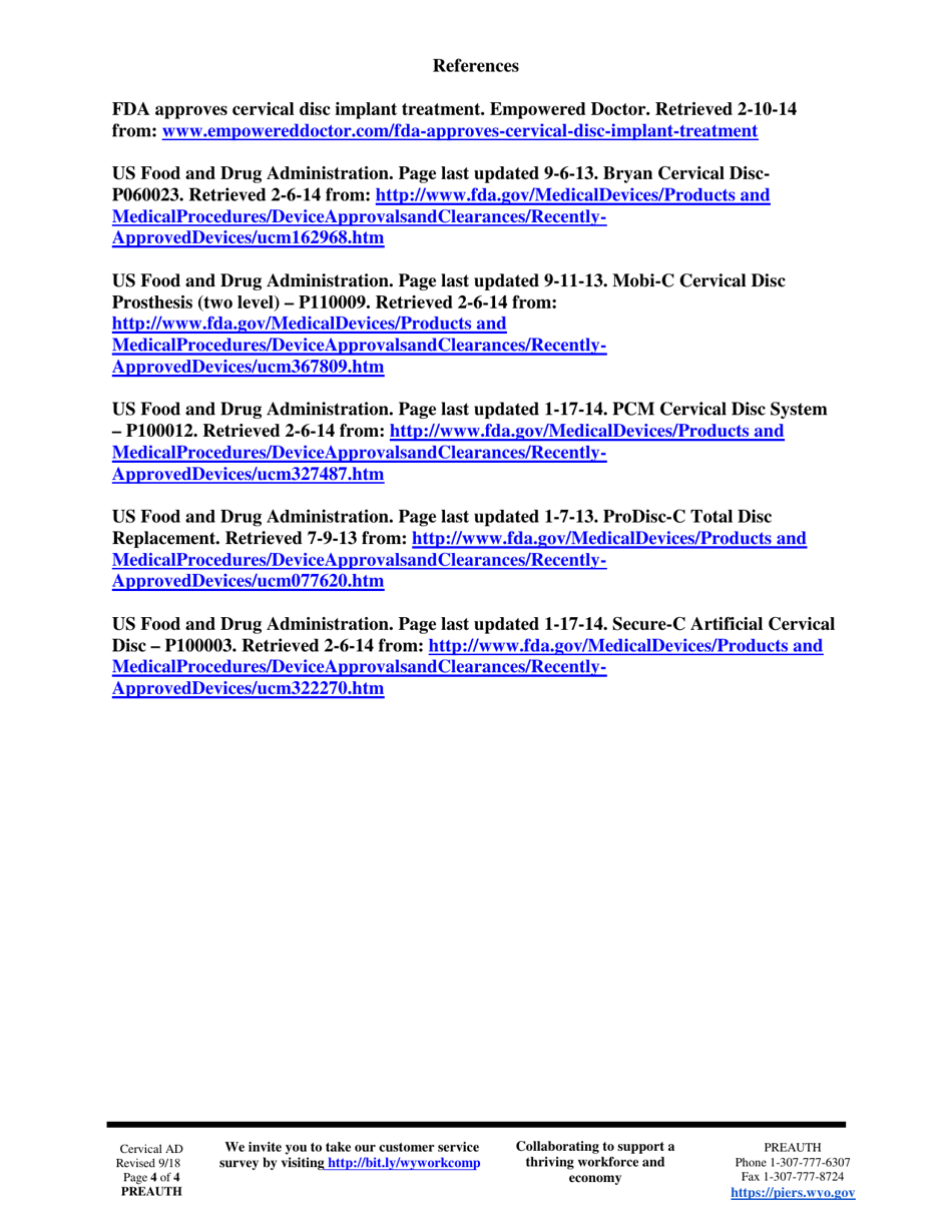 Preauthorization Check Sheet - Cervical Artificial Disc - Wyoming, Page 4