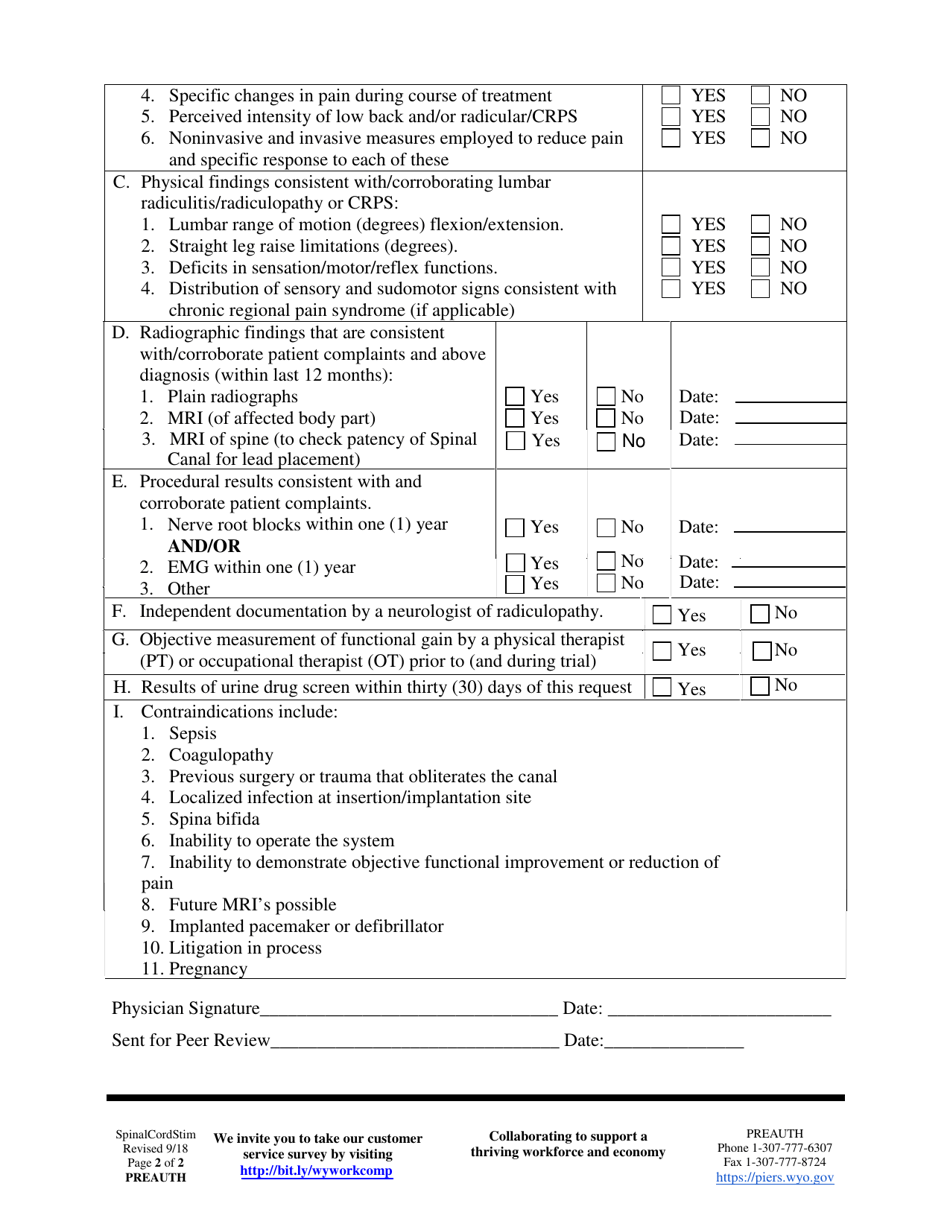 Wyoming Preauthorization Check Sheet - Spinal Cord Stimulator/Drg ...