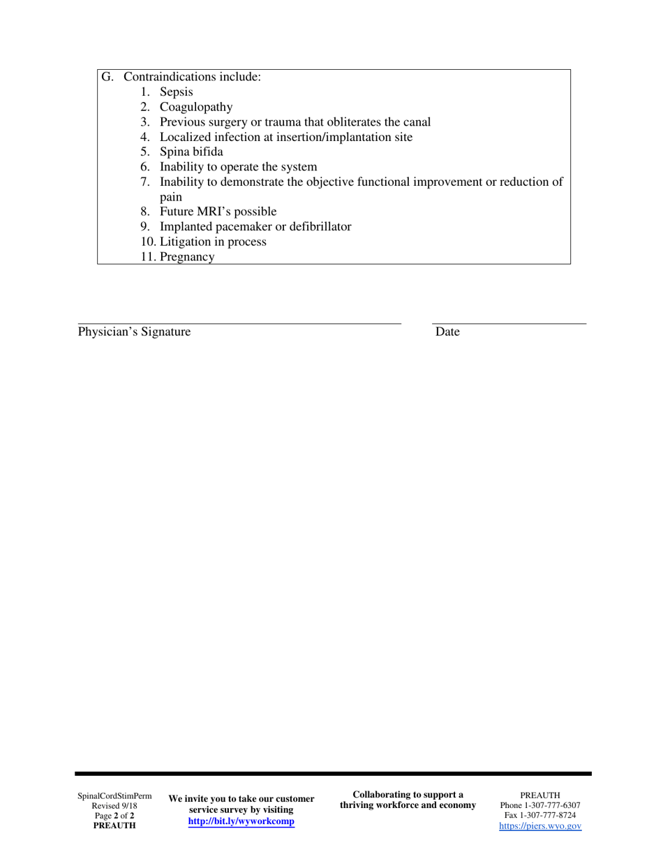 Preauthorization Check Sheet - Spinal Cord Stimulator / Drg Stimulator, Permanent - Wyoming, Page 2