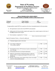 &quot;Preauthorization Check Sheet - Spinal Cord Stimulator/Drg Stimulator, Permanent&quot; - Wyoming