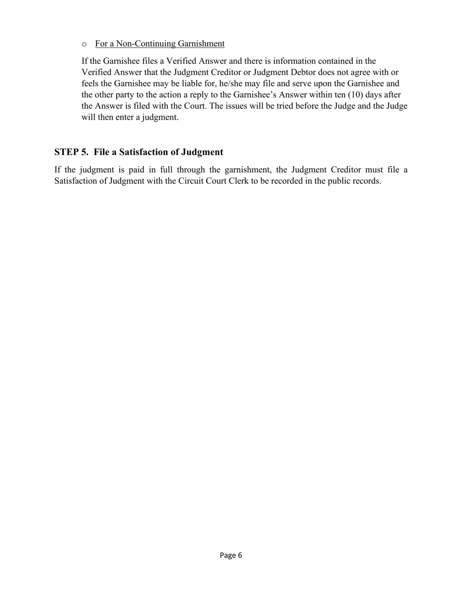 Garnishment Information and Instructions for the Judgment Creditor (Plaintiff) and the Garnishee - Wyoming, Page 6