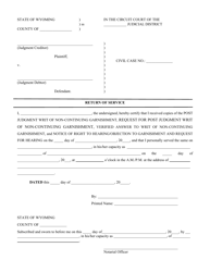 Document preview: Return of Service - Non-continuing Garnishment - Wyoming