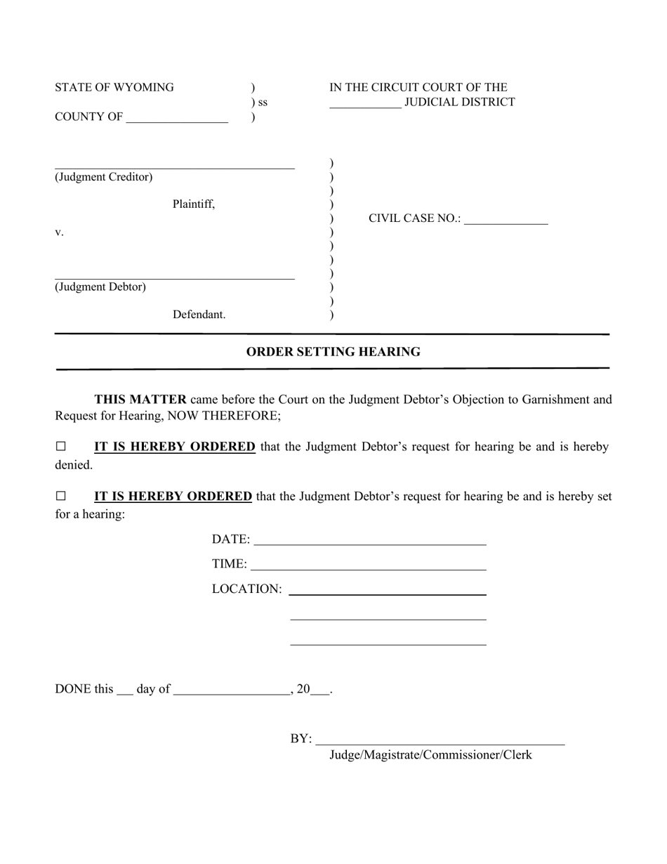Wyoming order setting hearing fill out sign online and download pdf