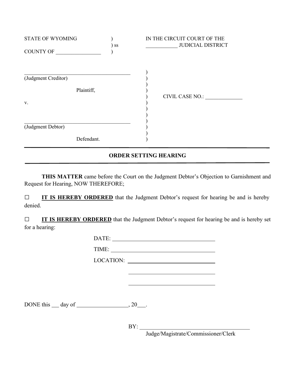 Order Setting Hearing - Wyoming, Page 1