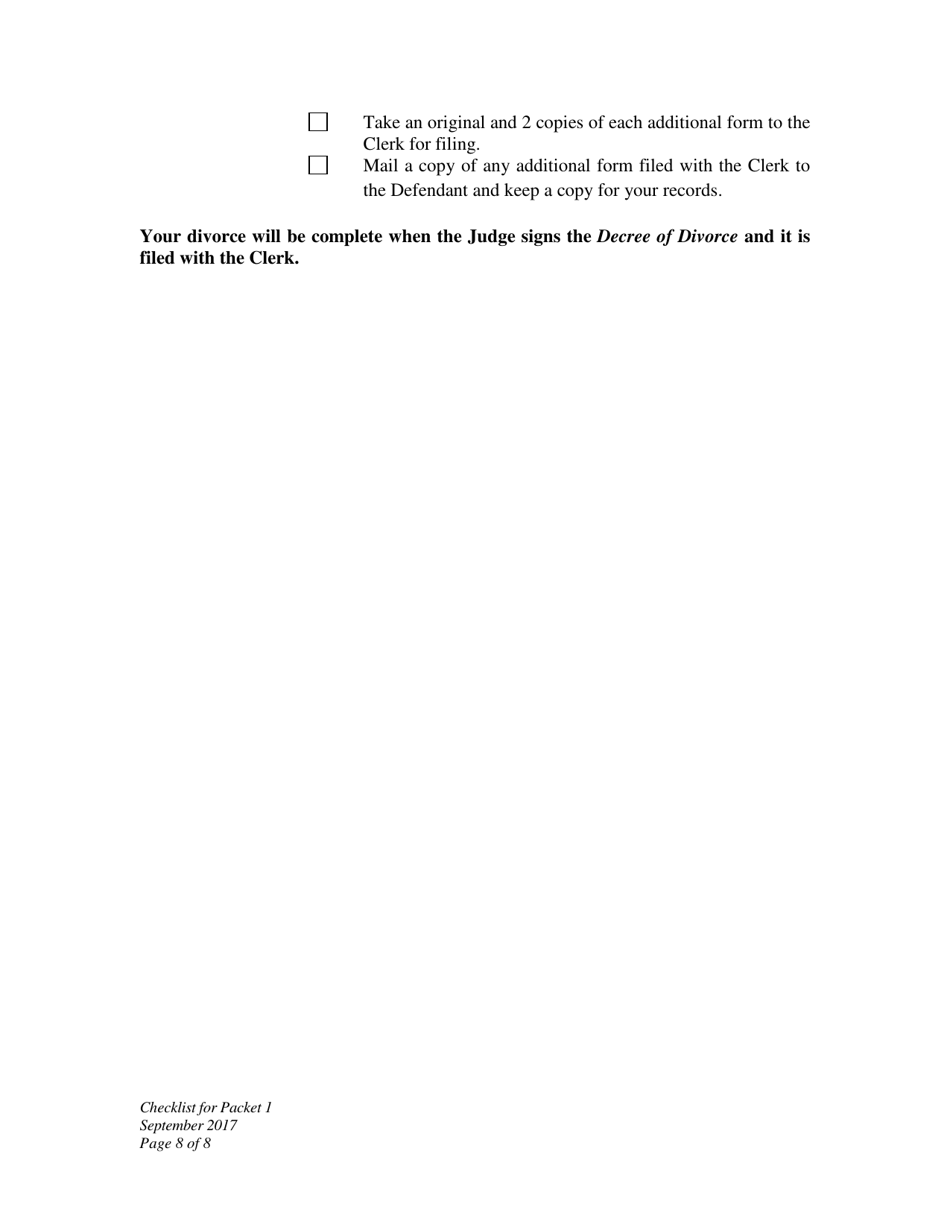 Checklist for Packet 1 Plaintiff Divorce With Minor Children - Wyoming, Page 8