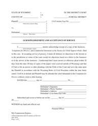 Document preview: Acknowledgement and Acceptance of Service - Divorce With Minor Children - Plaintiff - Wyoming