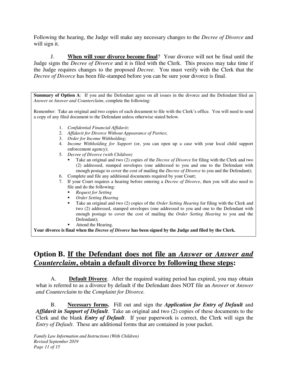 Family Law Information and Instructions - Divorce With Minor Children - Wyoming, Page 11