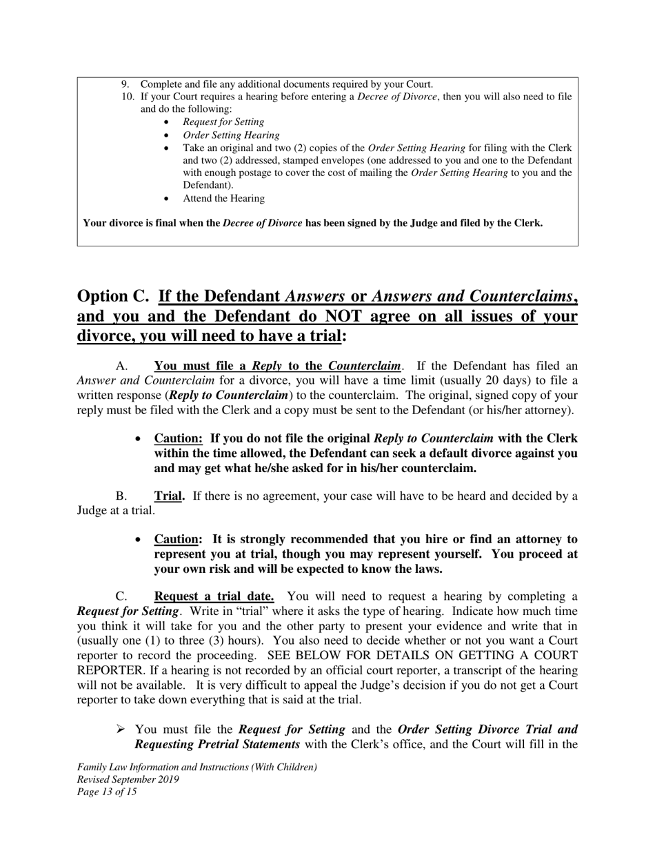 Family Law Information and Instructions - Divorce With Minor Children - Wyoming, Page 13