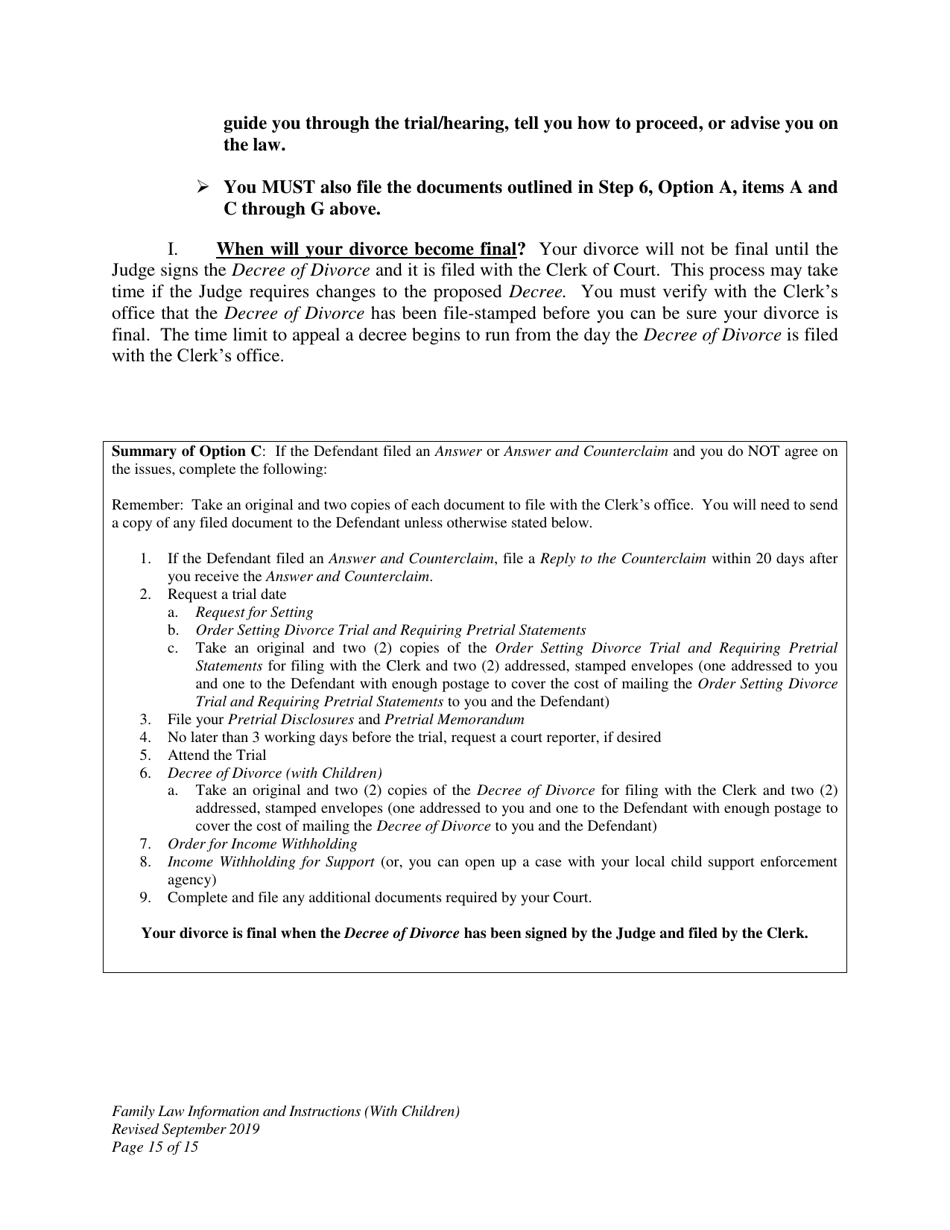 Family Law Information and Instructions - Divorce With Minor Children - Wyoming, Page 15