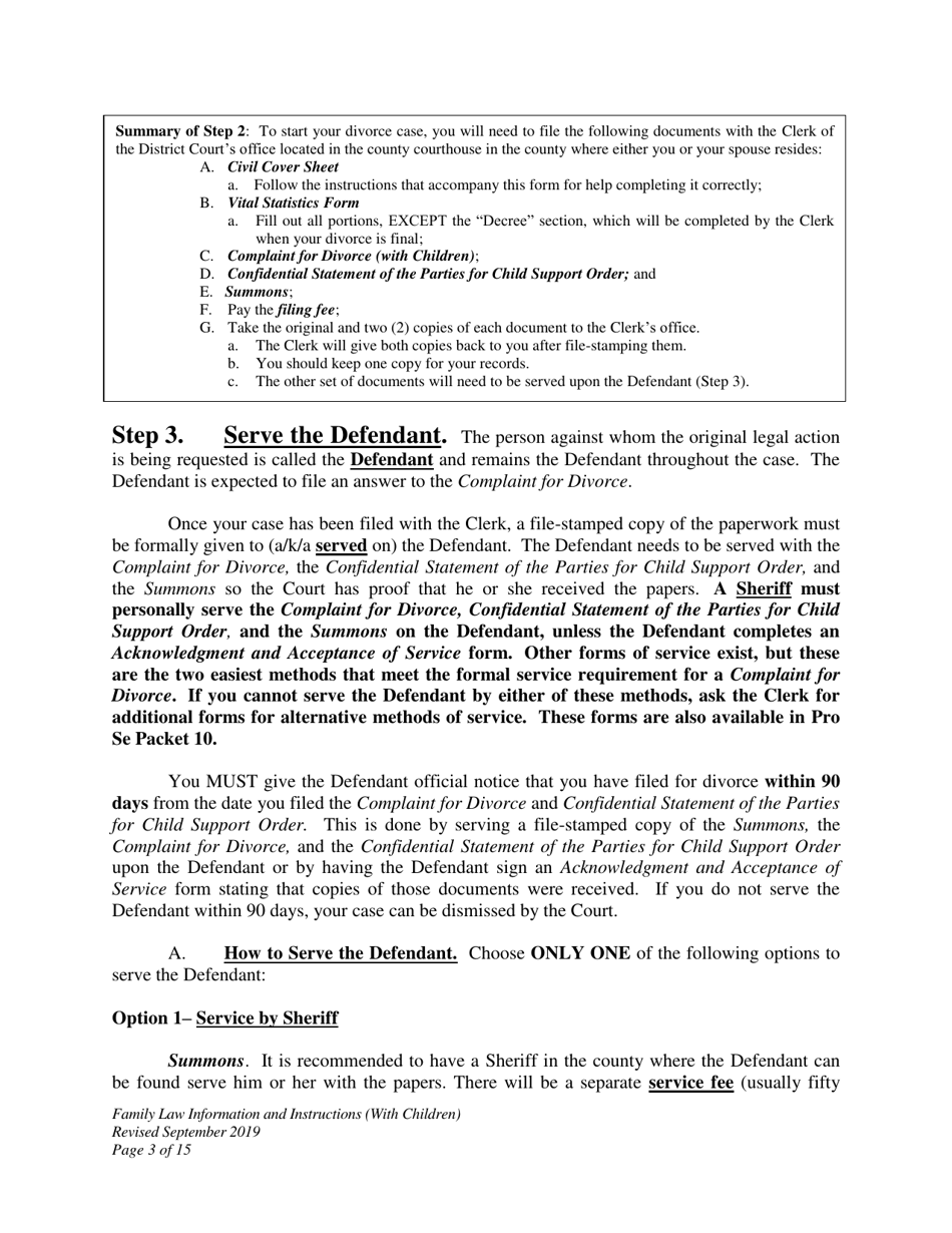 Family Law Information and Instructions - Divorce With Minor Children - Wyoming, Page 3