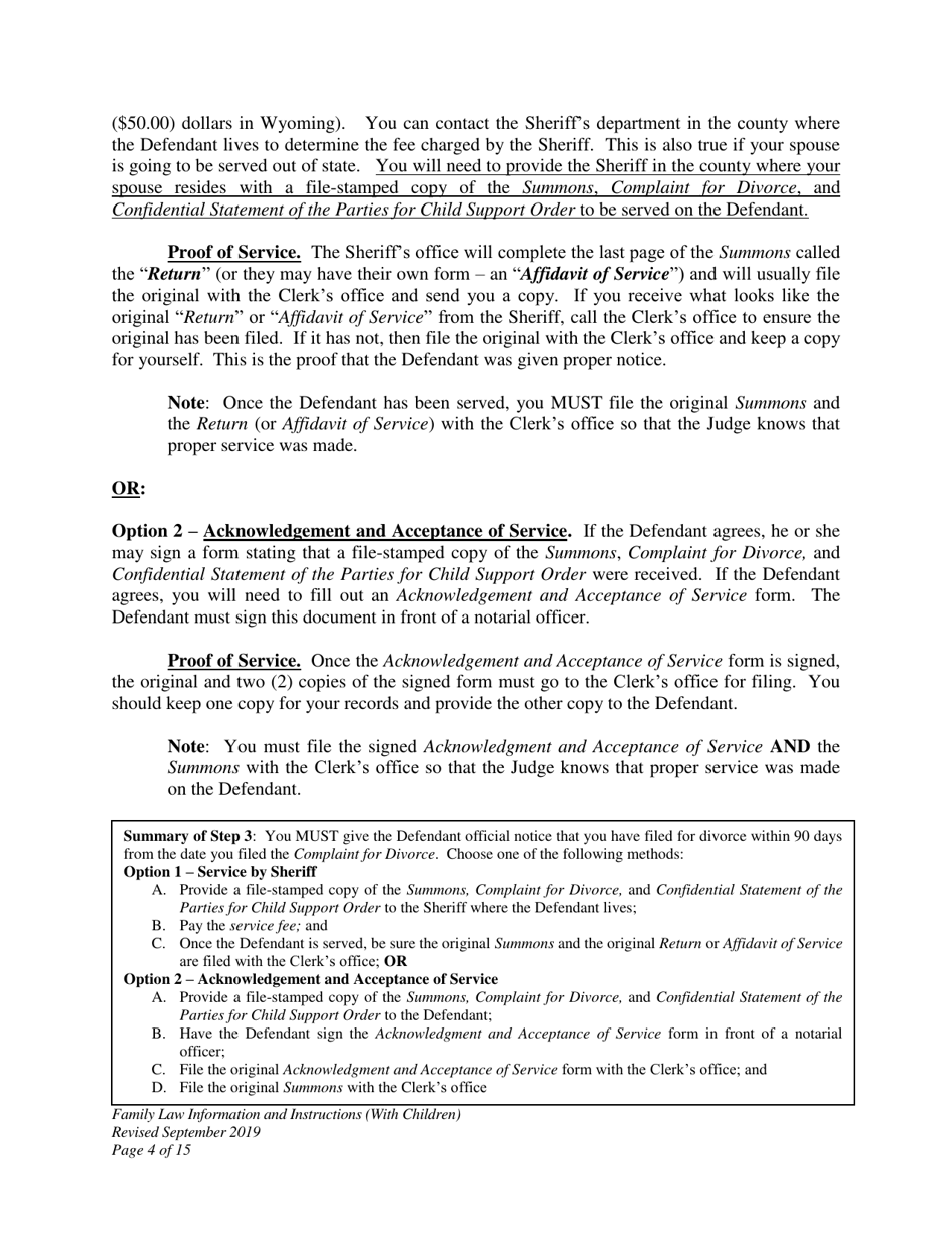 Family Law Information and Instructions - Divorce With Minor Children - Wyoming, Page 4