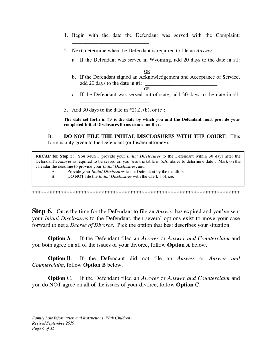 Family Law Information and Instructions - Divorce With Minor Children - Wyoming, Page 6