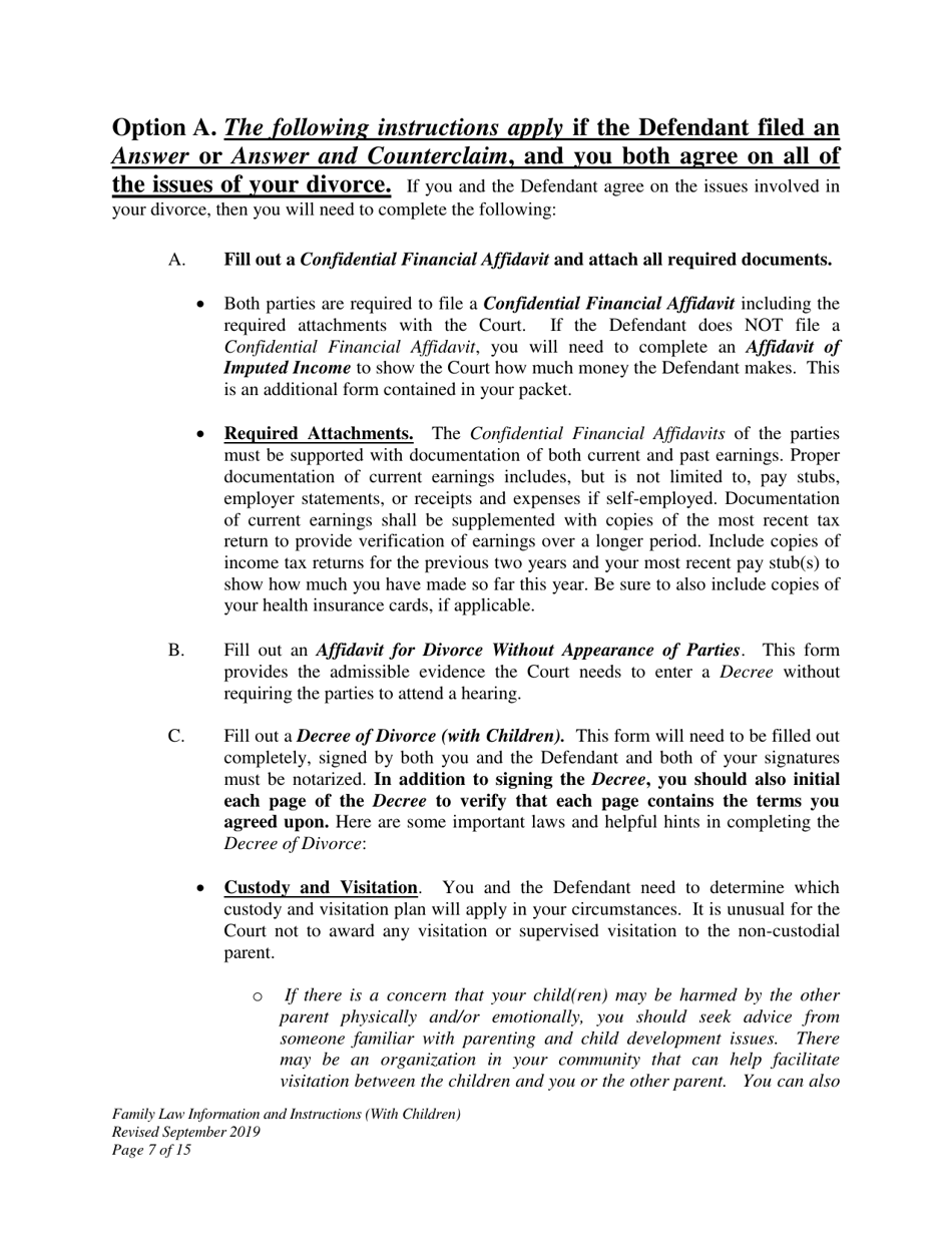 Family Law Information and Instructions - Divorce With Minor Children - Wyoming, Page 7