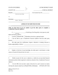 Affidavit of Imputed Income - Divorce With Minor Children - Plaintiff - Wyoming