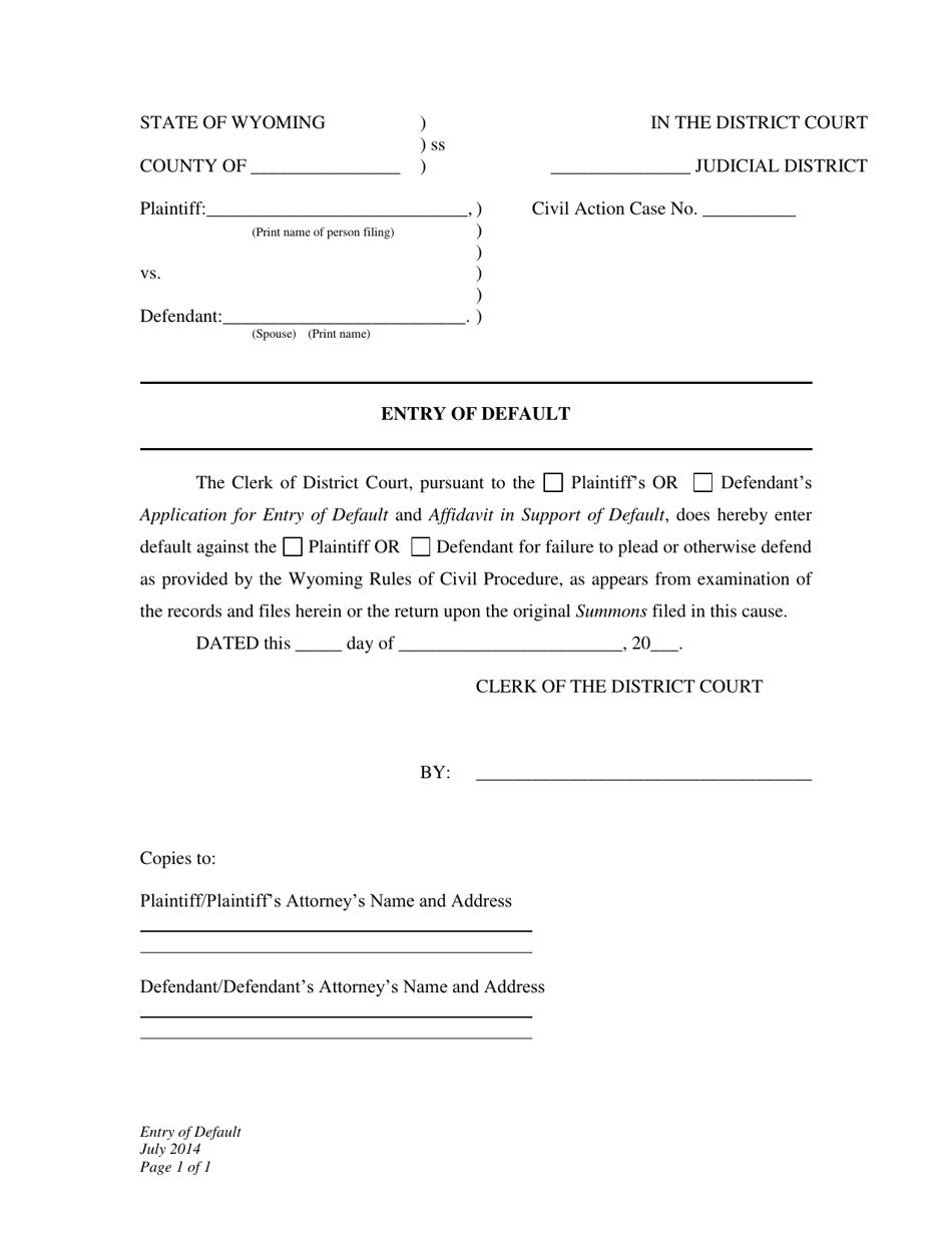 Entry of Default - Divorce - Wyoming, Page 1