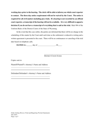 Order Setting Divorce Trial and Requiring Pretrial Statements - Wyoming, Page 2