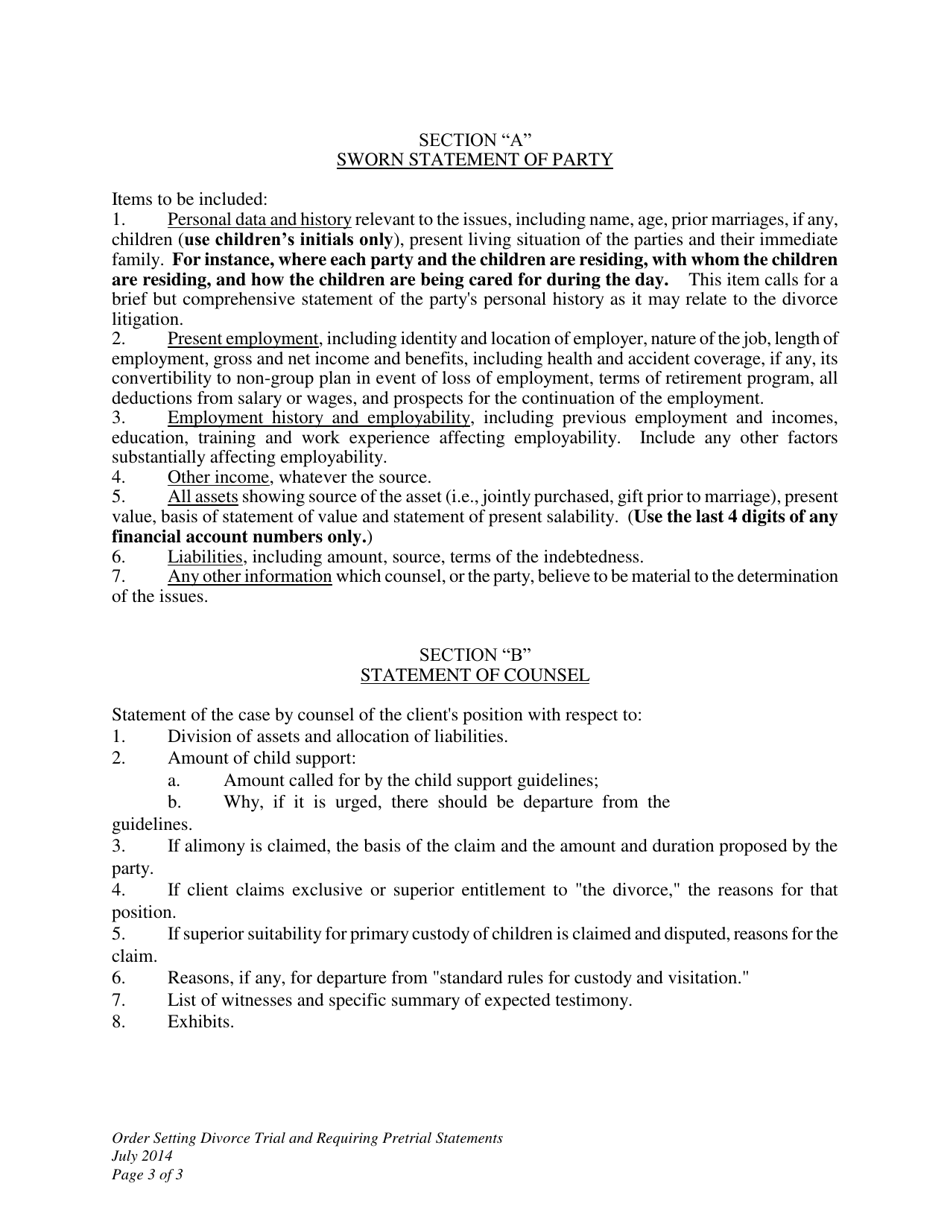 Order Setting Divorce Trial and Requiring Pretrial Statements - Wyoming, Page 3