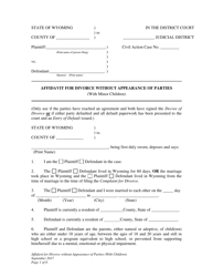 Affidavit for Divorce Without Appearance of Parties (With Minor Children) - Wyoming