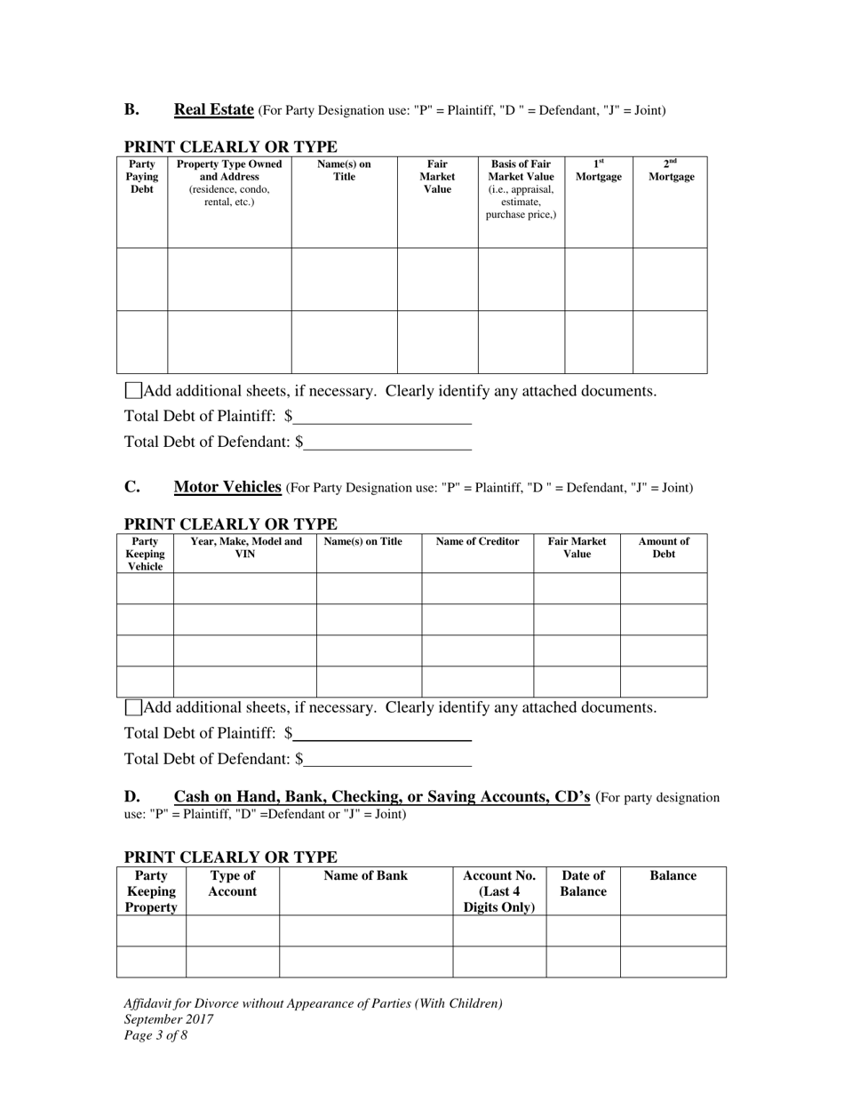 Affidavit for Divorce Without Appearance of Parties (With Minor Children) - Wyoming, Page 3
