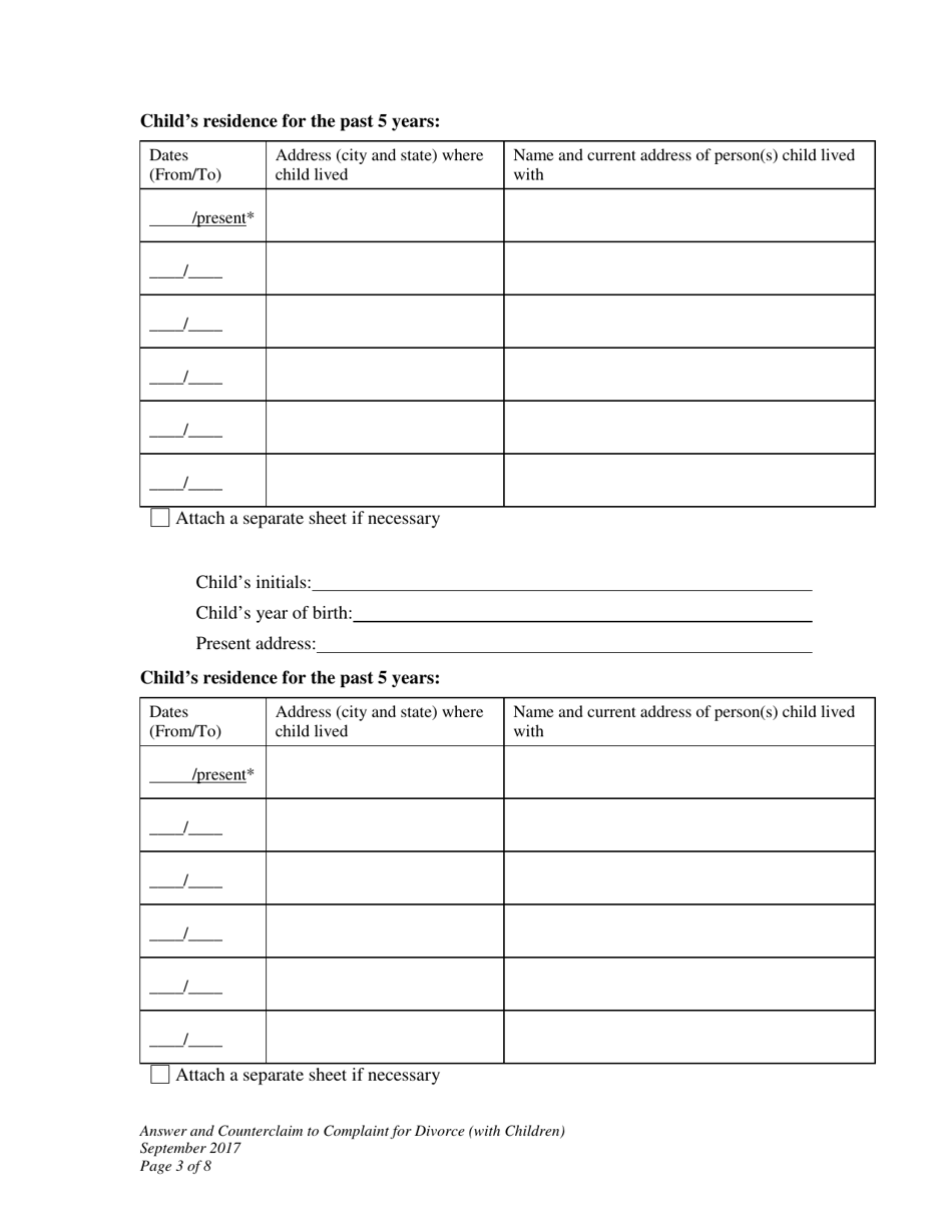 Answer and Counterclaim to Complaint for Divorce (With Children) - Wyoming, Page 3