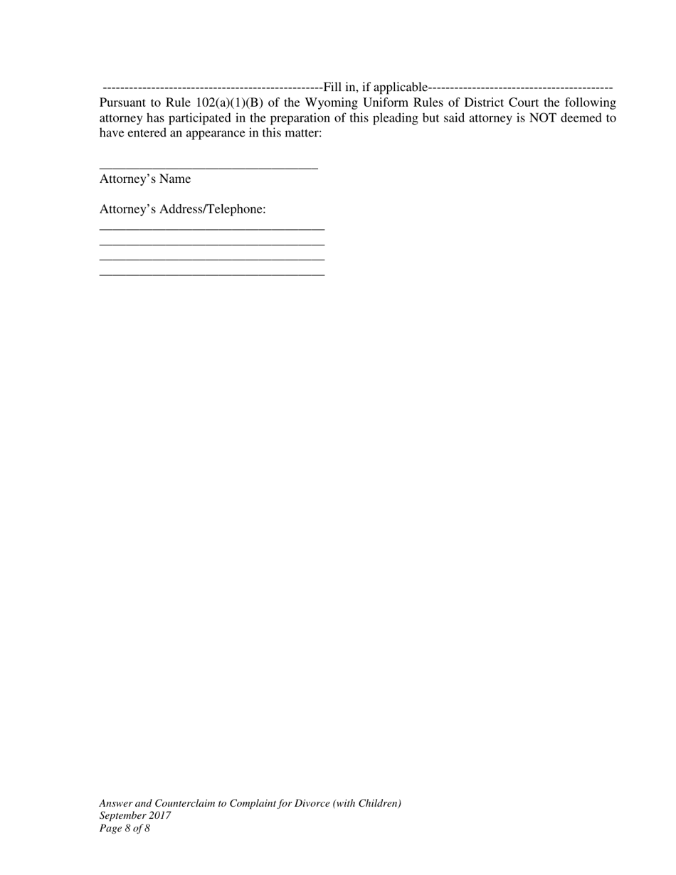 Answer and Counterclaim to Complaint for Divorce (With Children) - Wyoming, Page 8