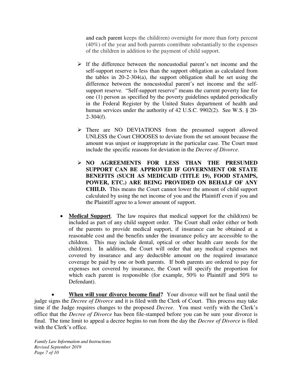 Family Law Information and Instructions - Divorce With No Children - Wyoming, Page 7