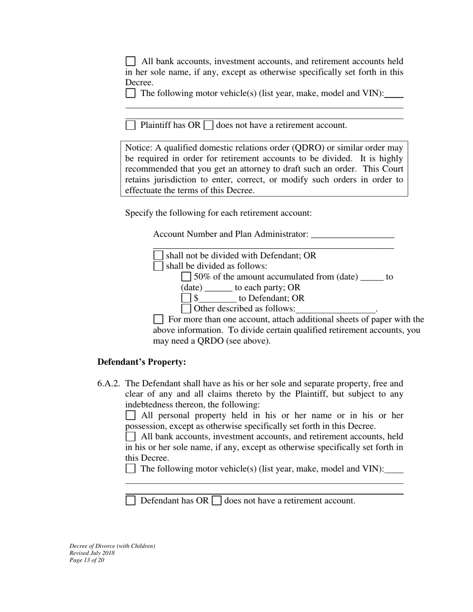 Decree of Divorce With Minor Children - Wyoming, Page 13