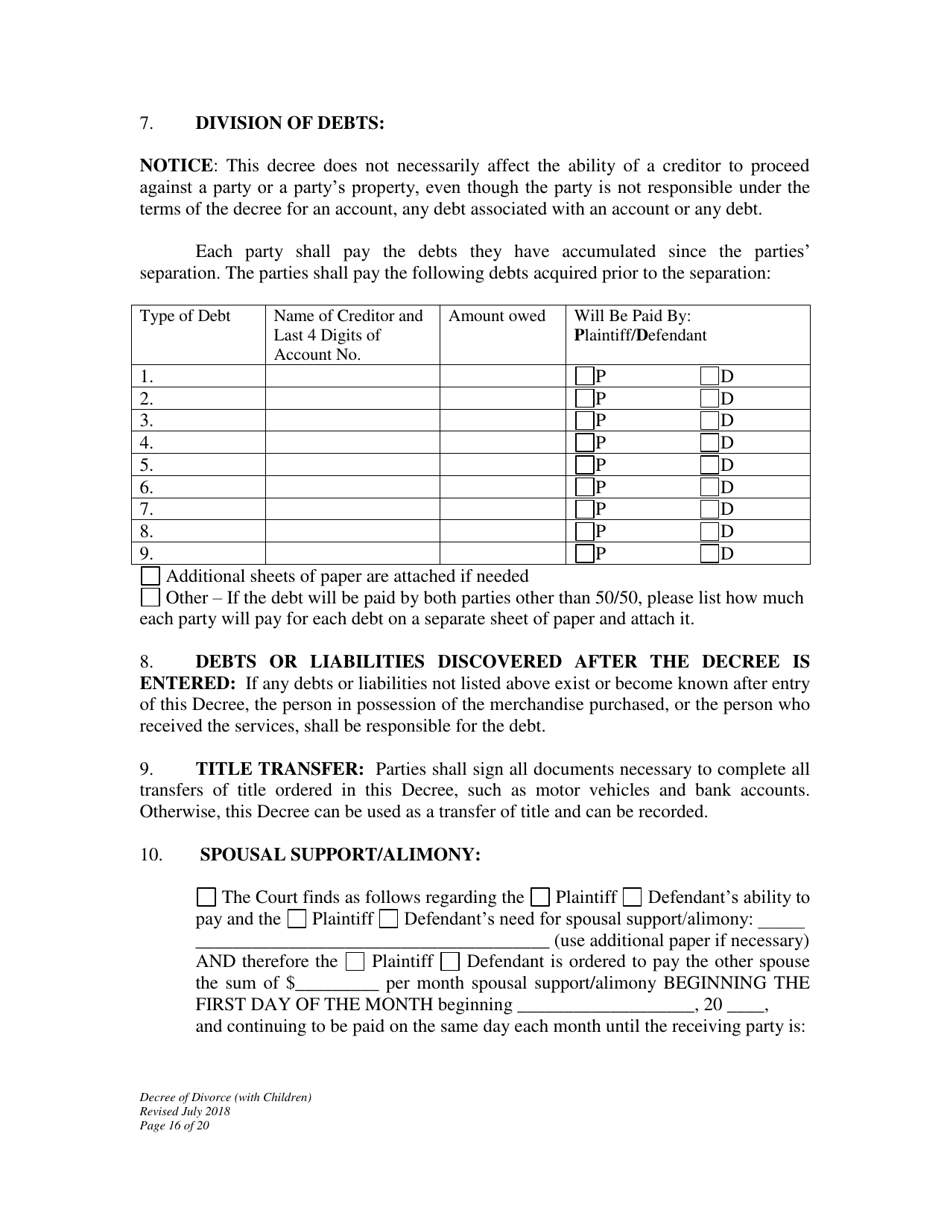 Decree of Divorce With Minor Children - Wyoming, Page 16