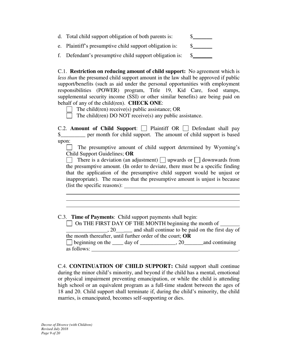 Decree of Divorce With Minor Children - Wyoming, Page 9