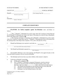 Complaint for Divorce (No Minor Children) - Wyoming