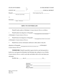 Document preview: Reply to Counterclaim - Divorce - Wyoming
