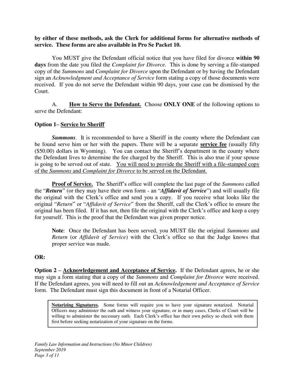Family Law Information and Instructions (No Minor Children) - Wyoming, Page 3