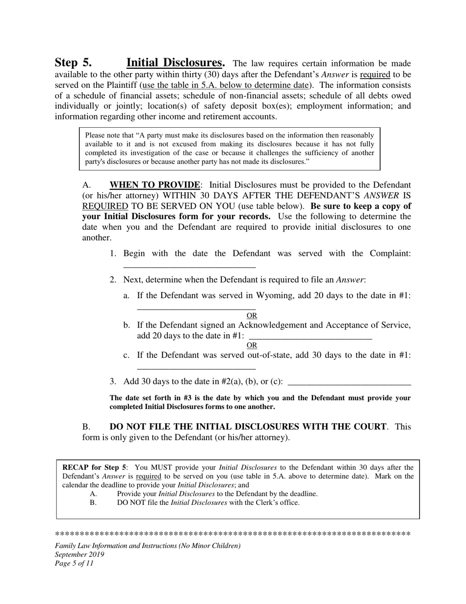 Family Law Information and Instructions (No Minor Children) - Wyoming, Page 5