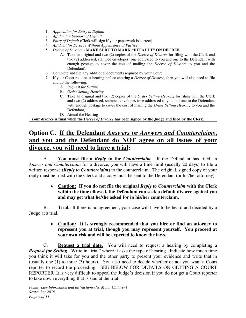 Family Law Information and Instructions (No Minor Children) - Wyoming, Page 9