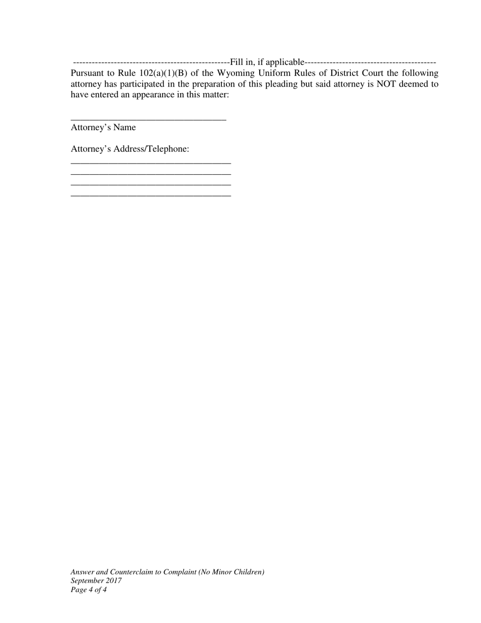 Answer and Counterclaim to Complaint for Divorce (No Minor Children) - Wyoming, Page 4
