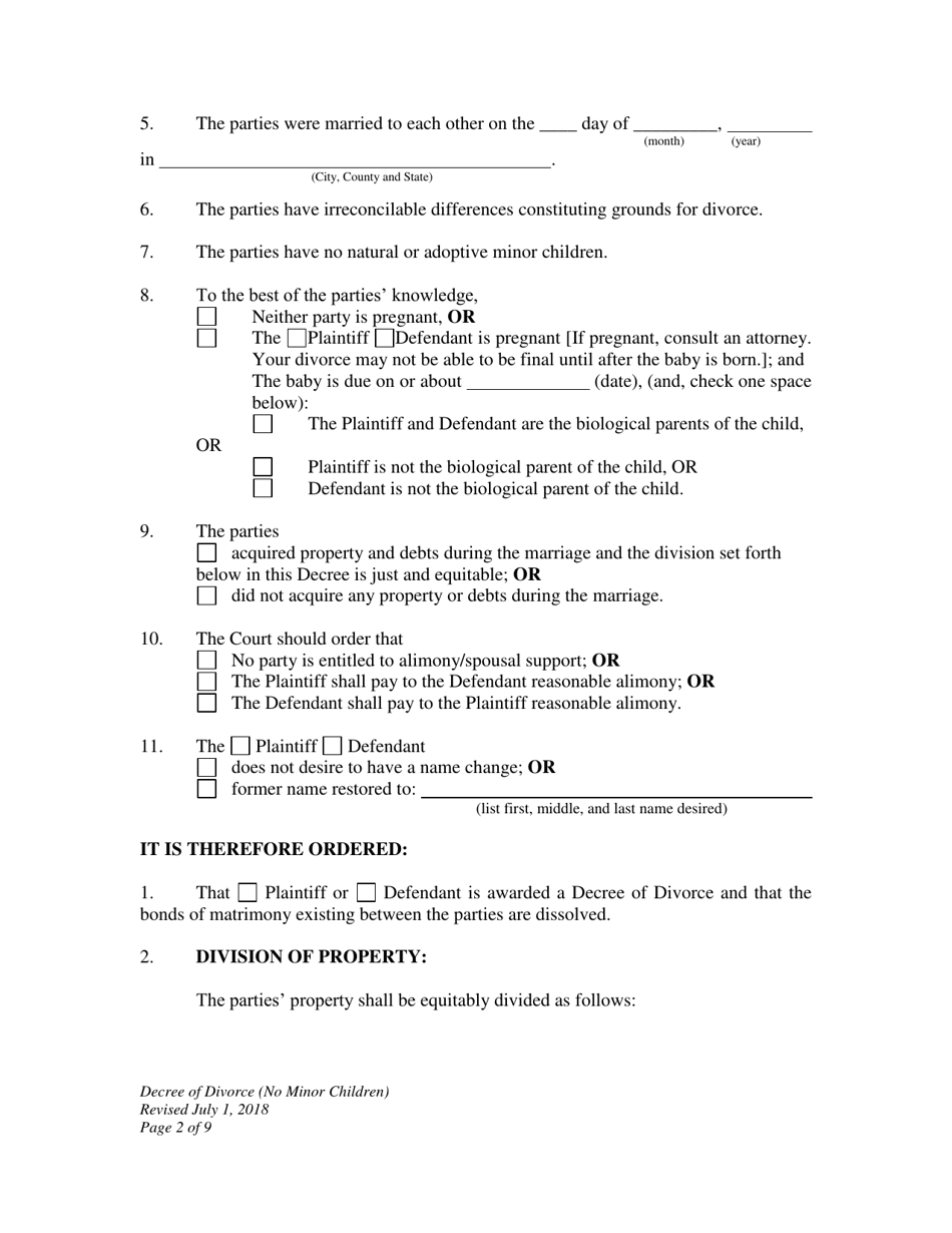 Decree of Divorce (No Minor Children) - Wyoming, Page 2