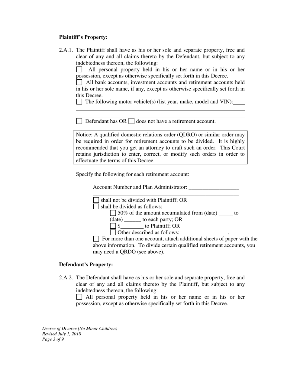 Decree of Divorce (No Minor Children) - Wyoming, Page 3