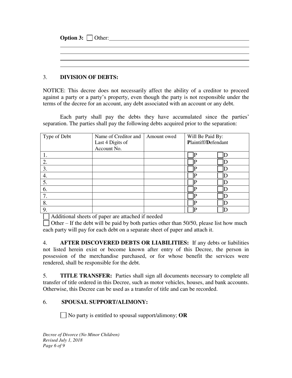 Decree of Divorce (No Minor Children) - Wyoming, Page 6