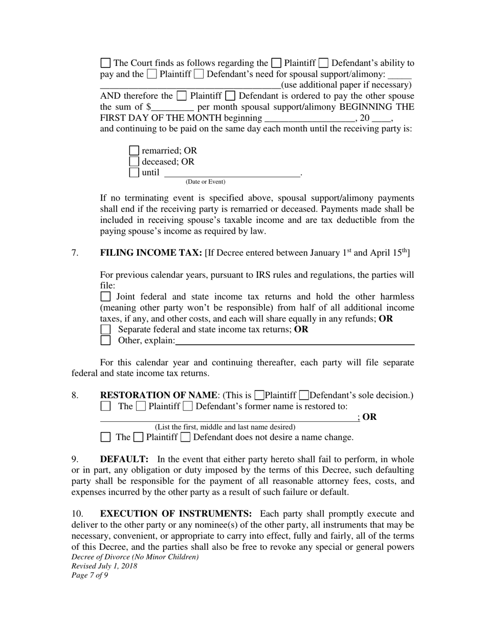 Decree of Divorce (No Minor Children) - Wyoming, Page 7